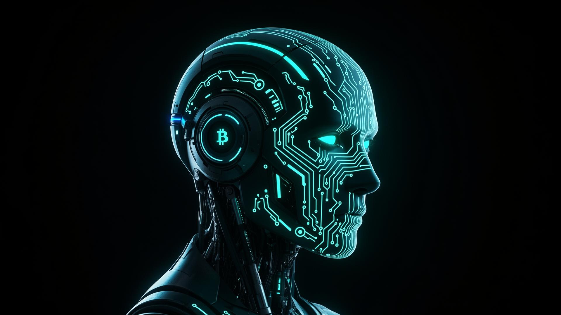 Robotic head with glowing circuit patterns